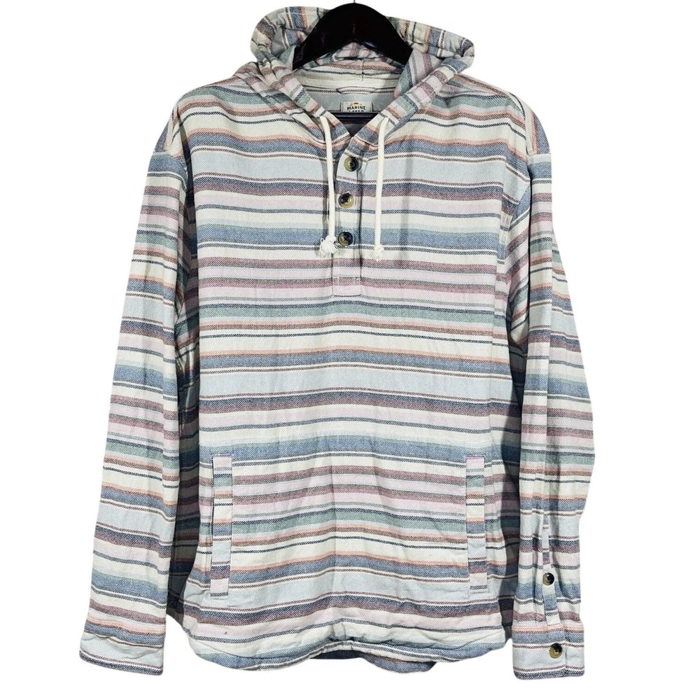 Marine Layer Striped Henley Hoodie Mens XL Multicolor Excellent Baja Surf‎ Style